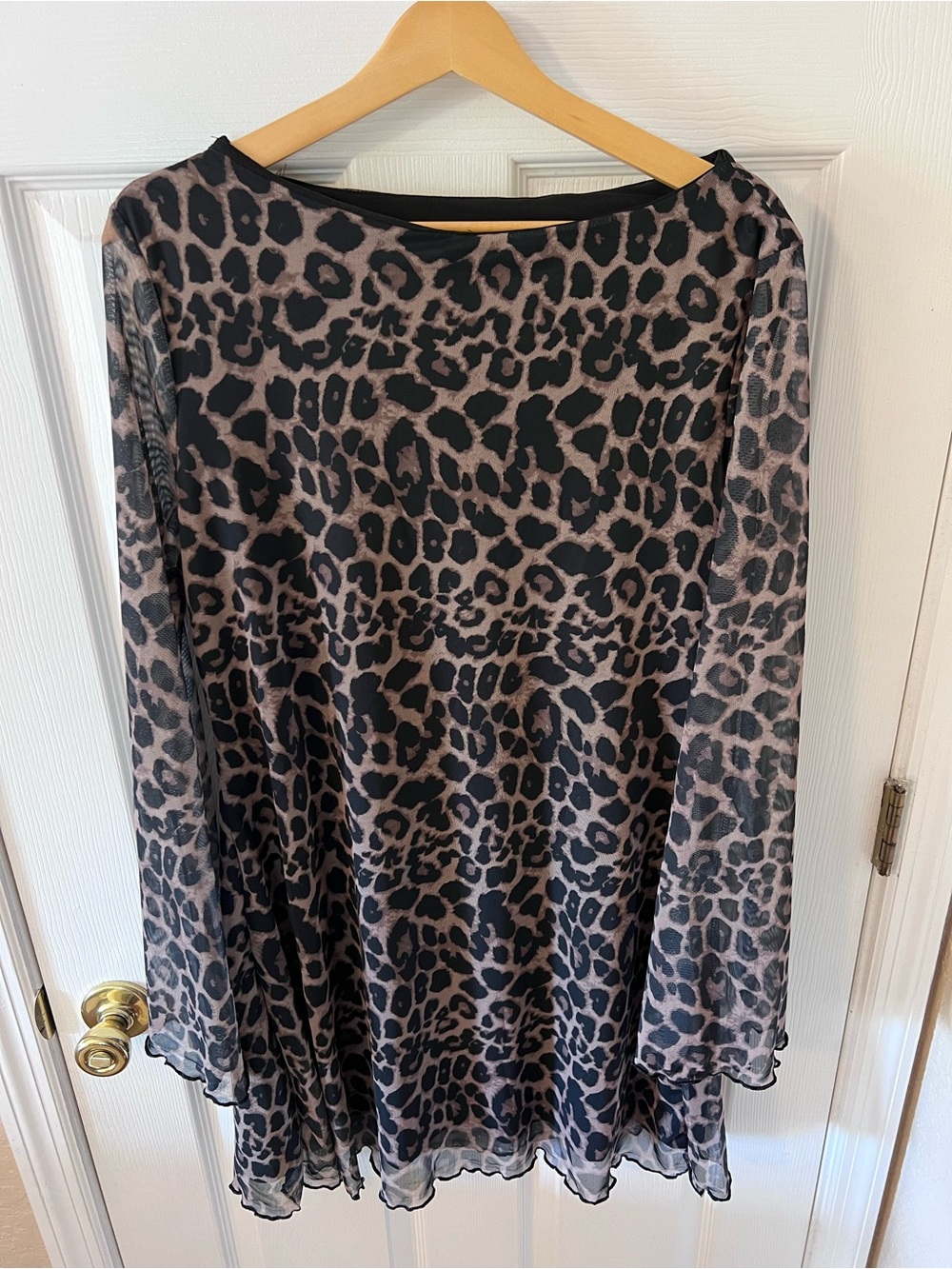 Leopard Print Mini Dress Y2k Bell Long Sleeve Cheetah Short Dress Party Clubbing